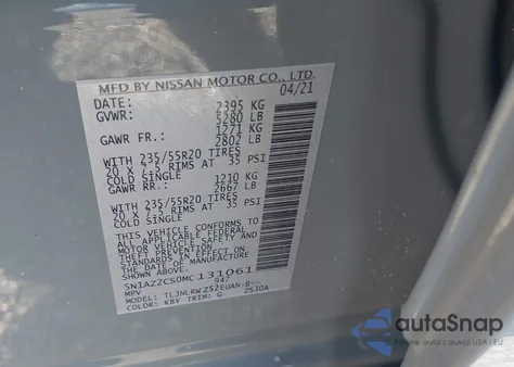 2021 Nissan Murano Sl Intelligent Awd из США, поврежденный, VIN 5N1AZ2CS0MC131061